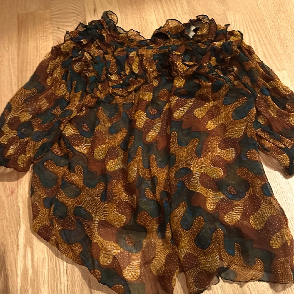 NWT! Let Me Be multicolor sheer fabric ruffly blouse top women's size XS